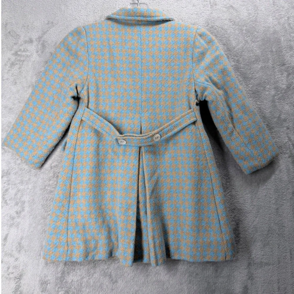Charabia Paris Coat Girls 4‎ Blue Brown Houndstooth Wool Double Breasted French